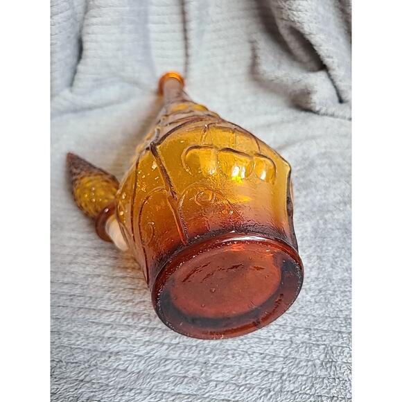 Vintage 23" MCM Empoli Genie Bottle Decanter Amber Grapes w/Hobnail Stopper - Picture 7 of 9